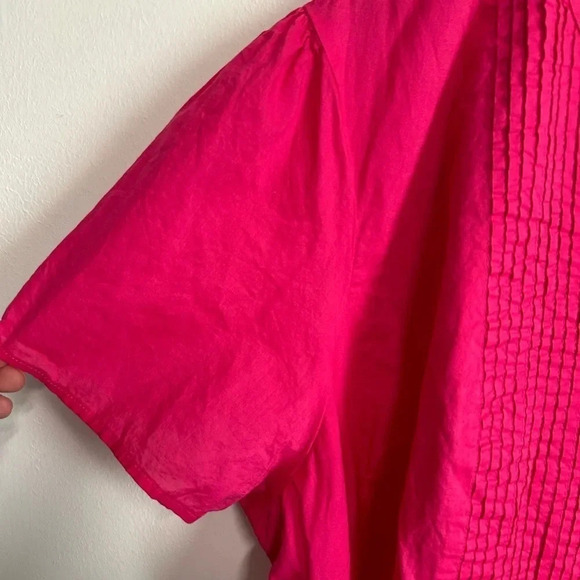 Woman Within Women's 2X (26/28) Pin Tuck Hot Pink Top Cotton Colorful Altered - Picture 4 of 12